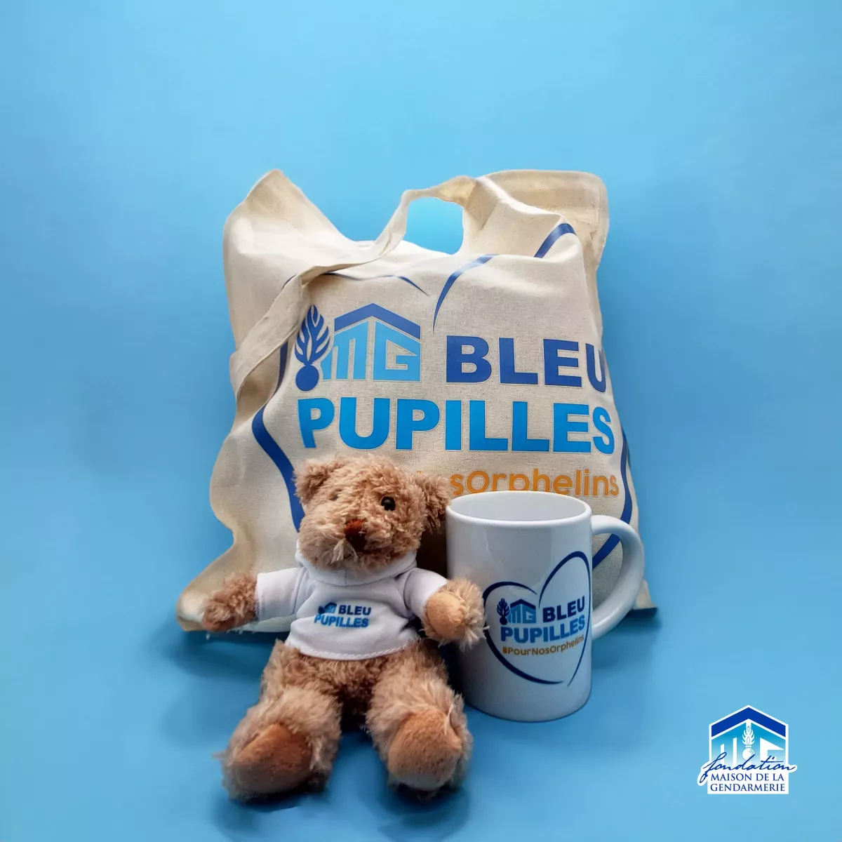PACK BLEU PUPILLES (mini tasse, sac et petit ours)
